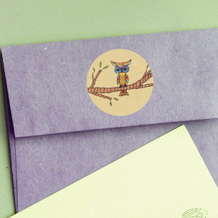 Fancy Colourful Owl Branch Classic Round Sticker