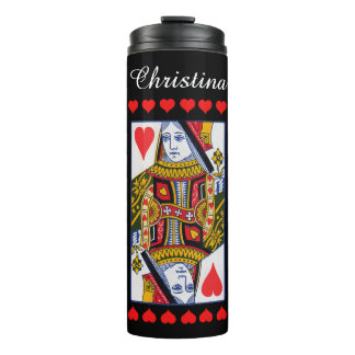 Fancy Colourful Playing Card Heart Queen Black Thermal Tumbler