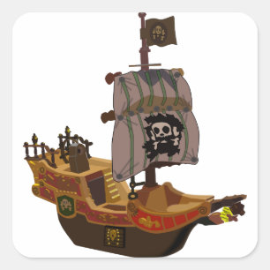 Fancy Colourful Wooden Pirate Ship Square Sticker