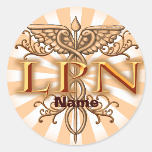 Fancy Copper Caduceus LPN Nurse Classic Round Sticker