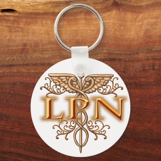 Fancy Copper Caduceus LPN Nurse Key Ring (Front)