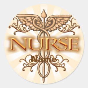 Fancy copper caduceus nurse  classic round sticker