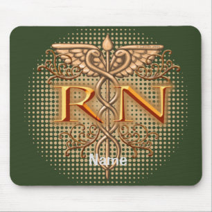 Fancy Copper Caduceus RN Nurse custom name Mouse Mat
