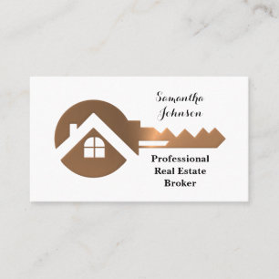 Fancy Copper Key Real Estate Broker Business Card