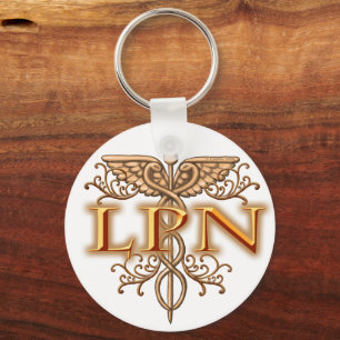 Fancy Copper LPN Nurse Caduceus custom name Key Ring