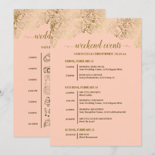Fancy Coral Peach & Gold Wedding Events & Timeline Programme