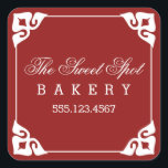 Fancy Corners Bakery Stickers / Red<br><div class="desc">Elegant,  simple,  framed design in white and red.  Easy to customise with your own text!  Great for home-baked goodies,  bakeries,  florist shops,  weddings,  parties,  gift tags,  holidays,  and more!</div>