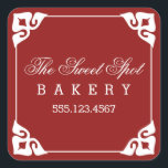 Fancy Corners Bakery Stickers / Red<br><div class="desc">Elegant,  simple,  framed design in white and red.  Easy to customise with your own text!  Great for home-baked goodies,  bakeries,  florist shops,  weddings,  parties,  gift tags,  holidays,  and more!</div>