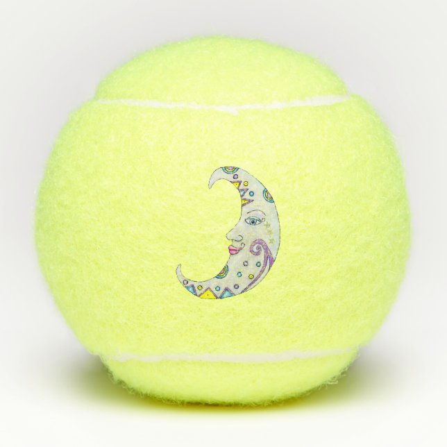 Fancy Crescent Moon Abstract Colourful Shapes Face Tennis Balls (Front)
