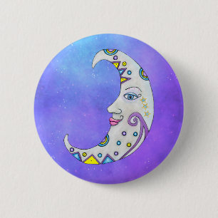Fancy Crescent Moon Face Bright Abstract Shapes 6 Cm Round Badge