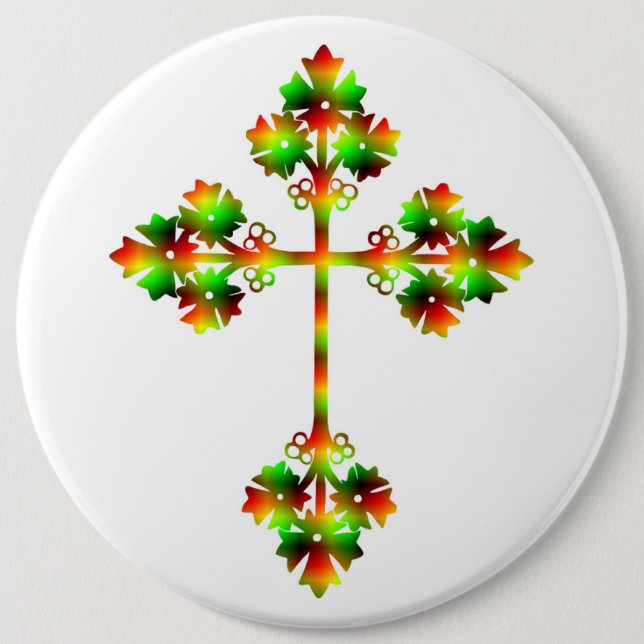 FANCY CROSS 6 CM ROUND BADGE (Front)