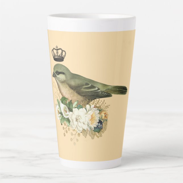 Fancy Crown Bird on Peach   Latte Mug (Front)