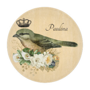 Fancy Crown Bird on Peach Personalised  Cutting Board