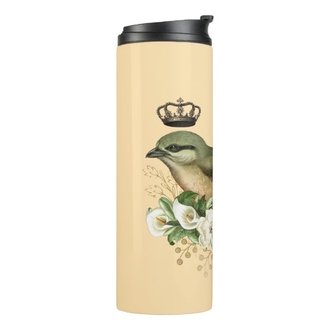 Fancy Crown Bird on Peach Personalised  Thermal Tumbler (Rotated Left)