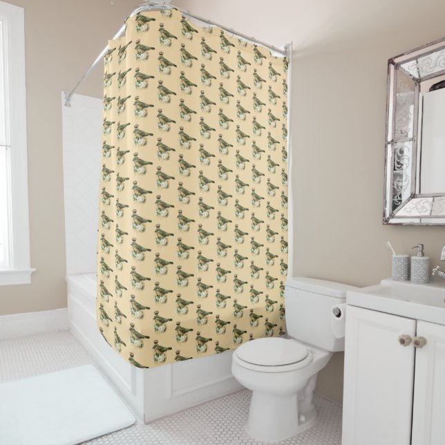 Fancy Crown Bird Pattern on Peach  Shower Curtain (In Situ)