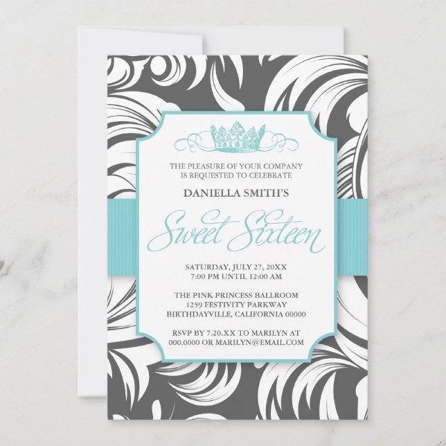 Fancy Crown Sweet Sixteen Birthday Party Invite (Front)