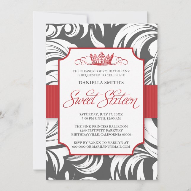 Fancy Crown Sweet Sixteen Birthday Party Invite (Front)