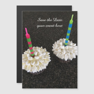 Fancy Cupcakes with Candles Save the Date Magnetic Invitation