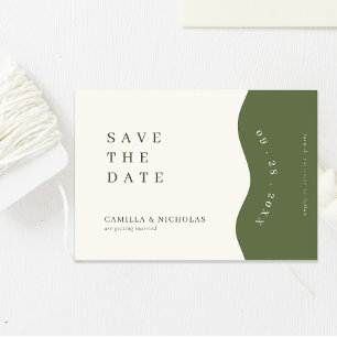 Fancy Curve Border Dark Olive Green Wedding Save The Date