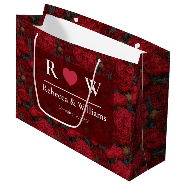 Fancy Custom Carnation Themed Forest Wedding Large Gift Bag (Front Angled)