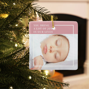 Fancy Cute Baby Photo Pink & White Quote Ceramic Ornament