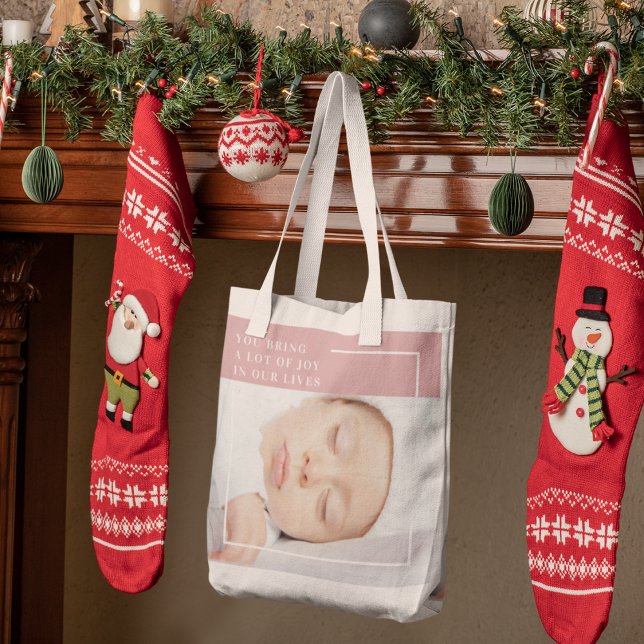 Fancy Cute Baby Photo | Pink & White | Quote  Tote Bag (Creator Uploaded)