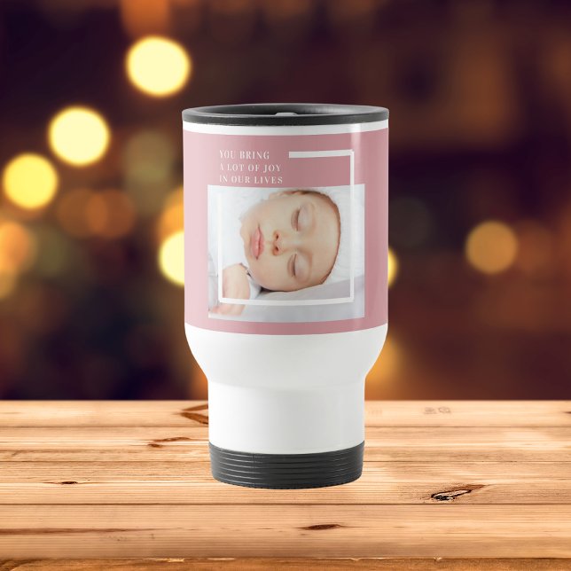 Fancy Cute Baby Photo | Pink & White | Quote  Travel Mug (Creator Uploaded)