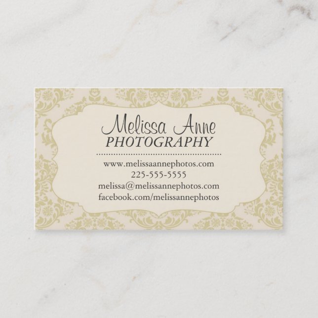 Fancy Damask Photography Business Card (Front)
