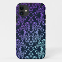 FAncy Damask Teal Blue Purple Black