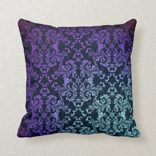 FAncy Damask Teal Blue Purple Black Cushion