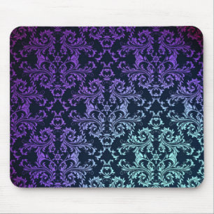 FAncy Damask Teal Blue Purple Black Mouse Mat