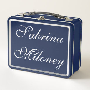 Fancy Dark Blue and White: Metal Lunch Box