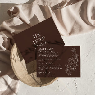 Fancy Dark Cocoa Floral Boho Chic Wedding Details Enclosure Card