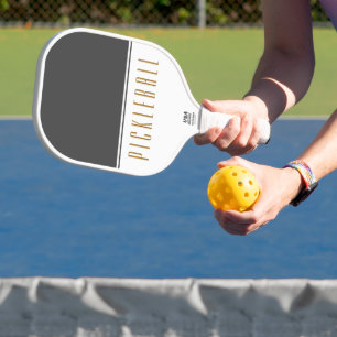 Fancy Dark Grey White Colour Block PICKLEBALL Text Paddle