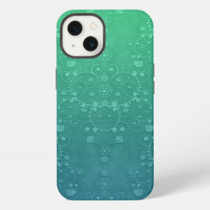 Fancy Deep Aquamarine Floral Damask Pattern iPhone 13 Case