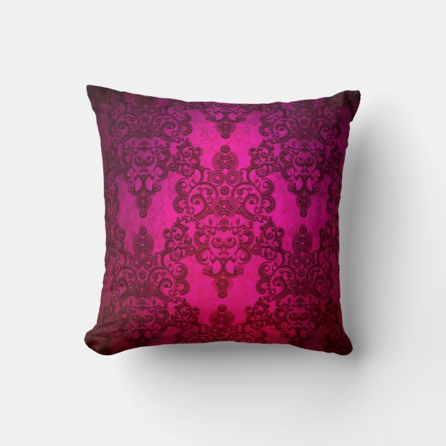 Fancy Deep Glowing Pink Damask Pattern Cushion (Front)