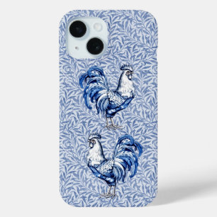 Fancy Delft Blue And White Rooster Chicken iPhone 15 Case
