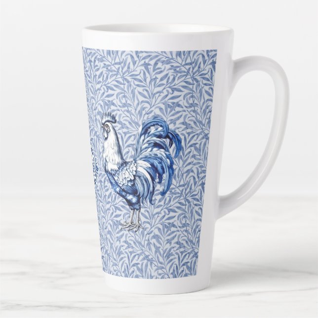 Fancy Delft Blue And White Rooster Chicken Latte Mug (Right)