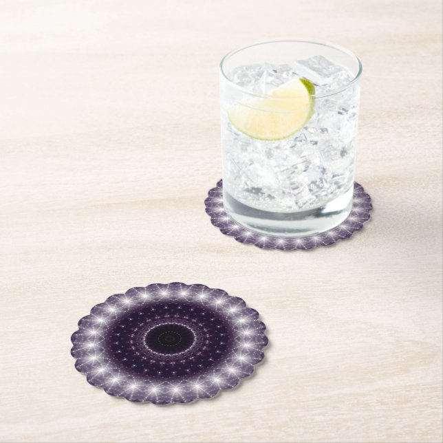 Fancy Delicate Black & White Round Lace Paper Coaster (Insitu)