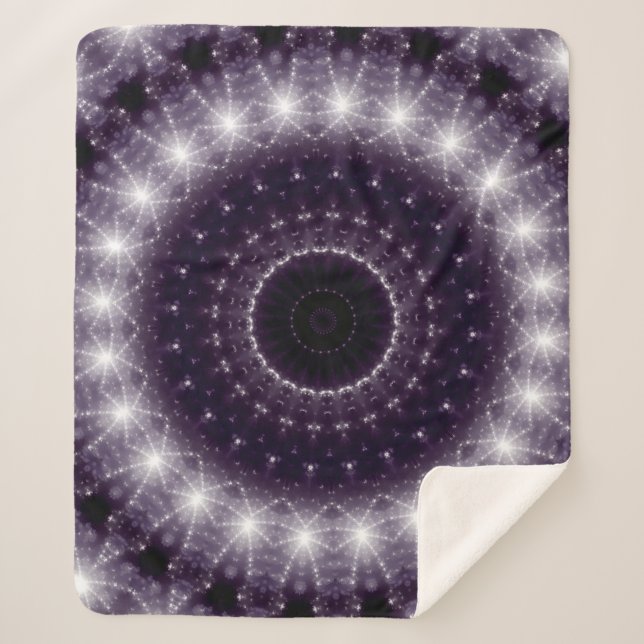 Fancy Delicate Black & White Round Lace Sherpa Blanket (Front)