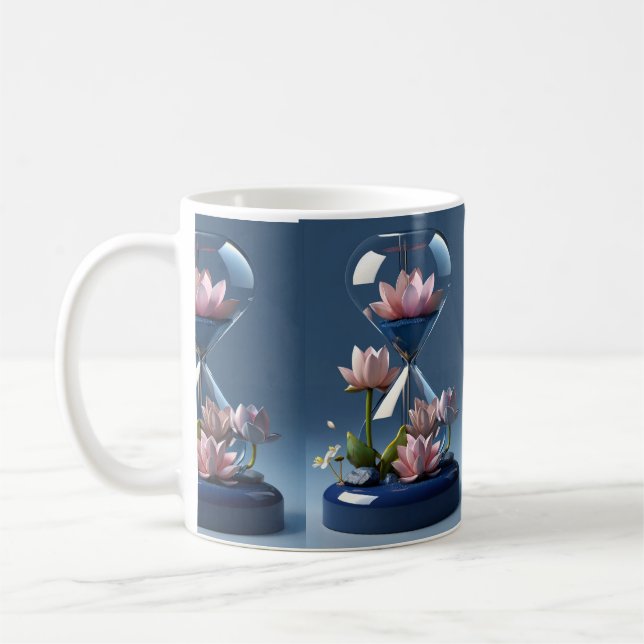 Fancy design printed luxury flowers blue mug. coffee mug (Left)