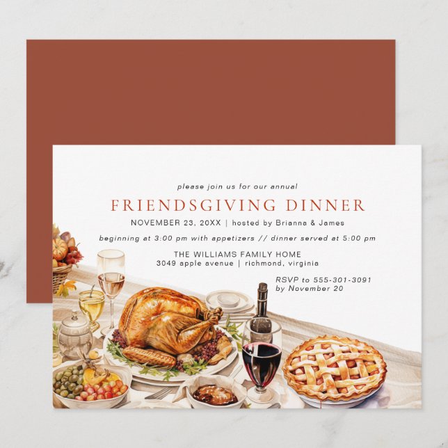 Fancy Dinner | Fun Watercolor Friendsgiving Party Invitation (Front/Back)
