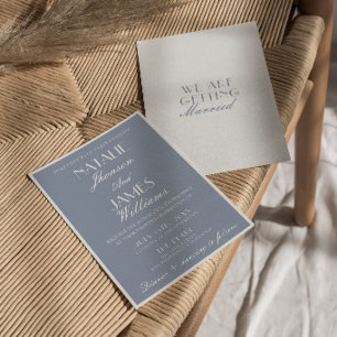 Fancy Dusty Blue Old Money Retro Classic Wedding  Invitation
