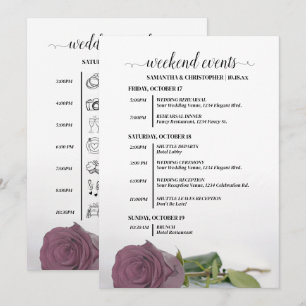 Fancy Dusty Mauve Rose Wedding Events & Timeline Programme