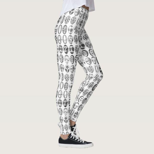 Fancy Easter Eggs Pattern Black White Leggings (Right)