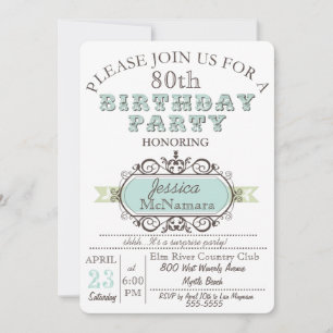 Fancy Elegant Blue and White Birthday Invitation