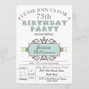 Fancy Elegant Blue and White Birthday Invitation