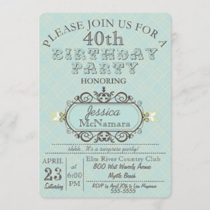 Fancy Elegant Blue Plaid Birthday Invitation