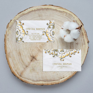 Fancy Elegant Faux Gold Baroque Border On White Business Card