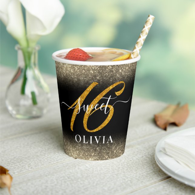 Fancy Elegant Glitter Sweet 16 Sixteen Paper Cup (Insitu)